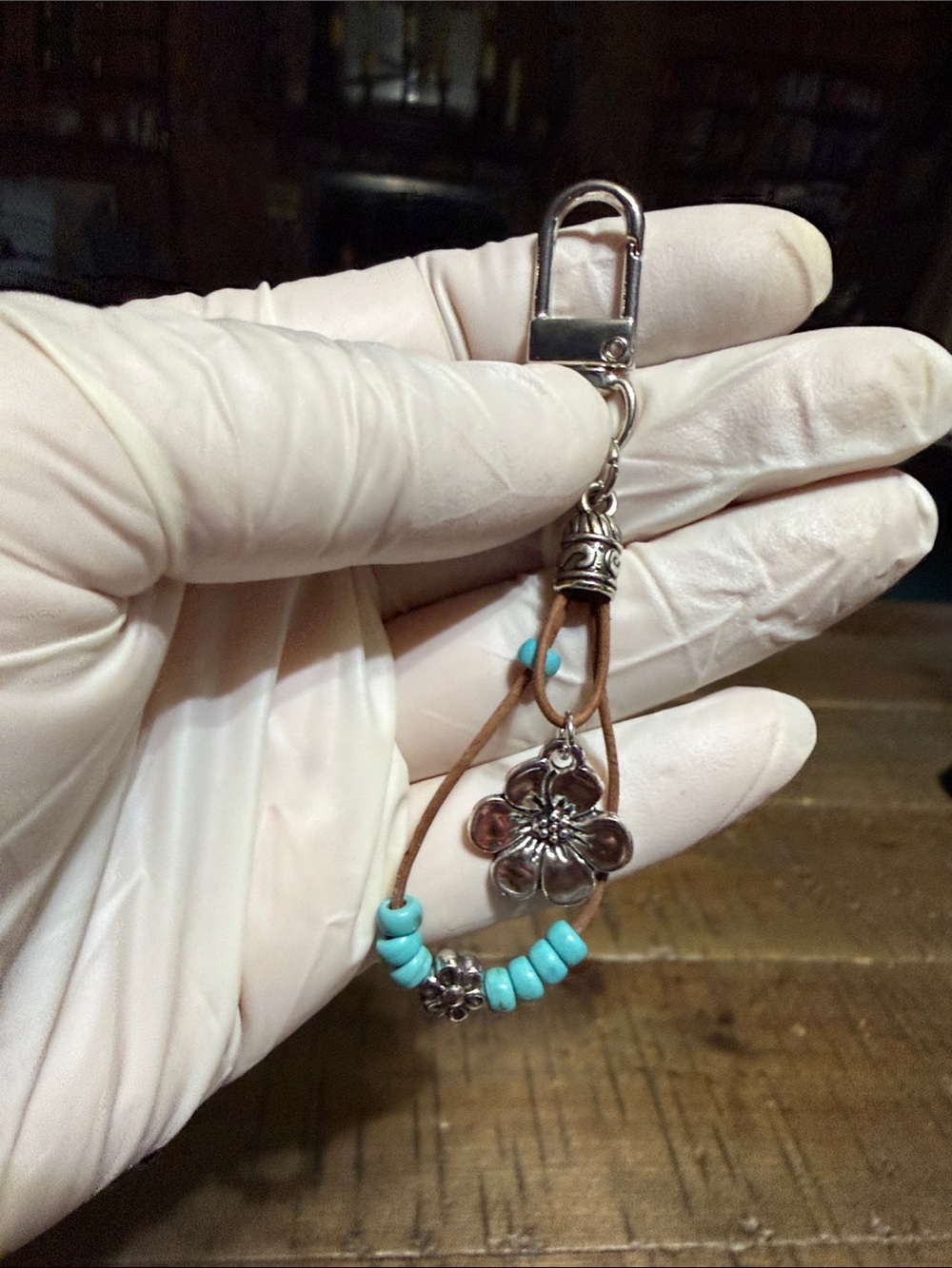 Handmade Turquoise Bead Floral Keychain - Women Accessories